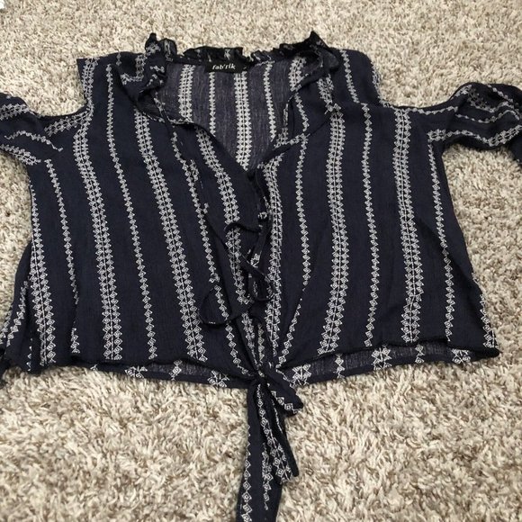 Fab’ Rik long sleeve cold shoulder tie waist blouse top Bell Sleeve Size Large - Picture 4 of 10